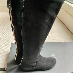 Giuseppe Zanotti butterfly Zip over-the-knee suede flat boots